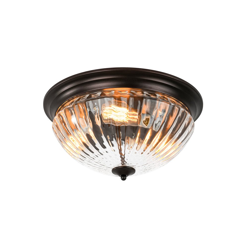 (OpenBox) Oil Rubbed Bronze Fluted Glass Flush Mount Ceiling Light