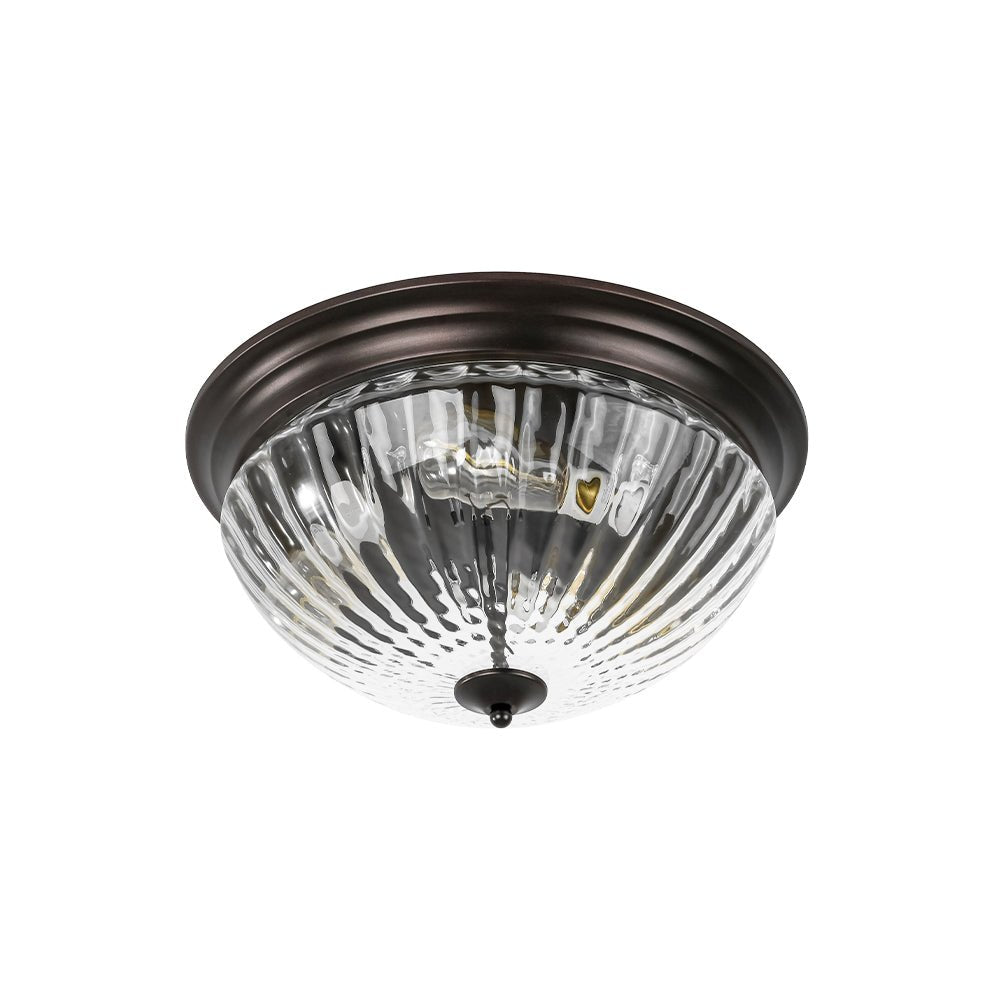 (OpenBox) Oil Rubbed Bronze Fluted Glass Flush Mount Ceiling Light