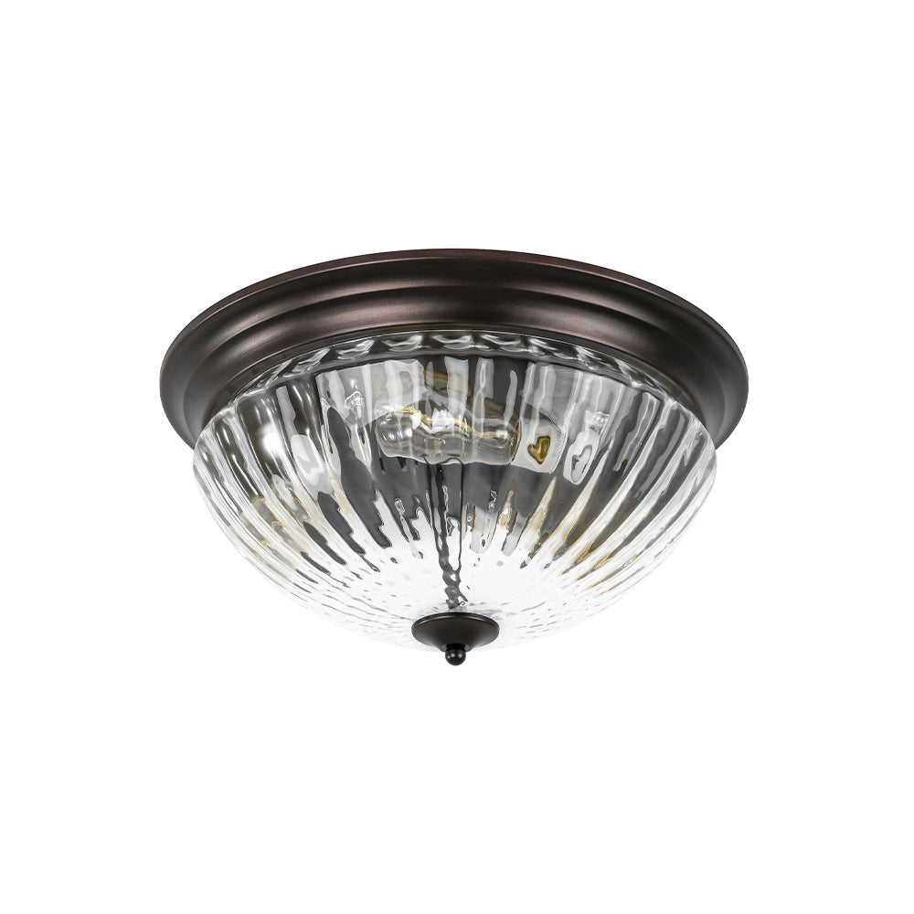 (OpenBox) Oil Rubbed Bronze Fluted Glass Flush Mount Ceiling Light