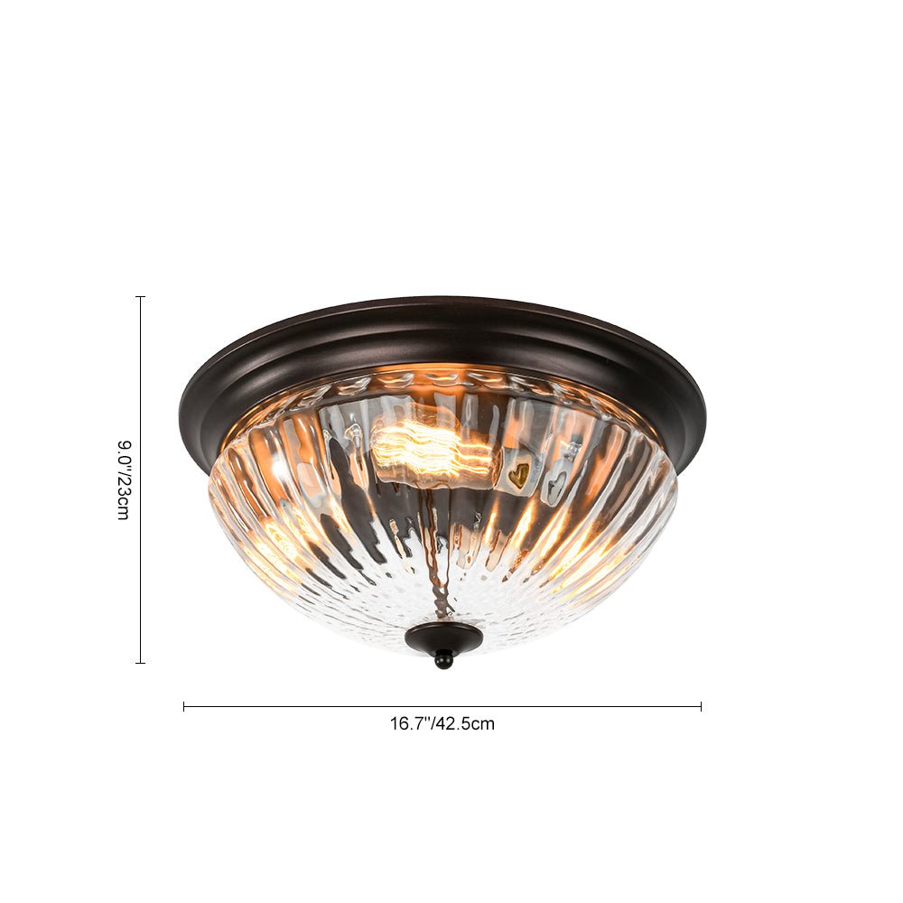 (OpenBox) Oil Rubbed Bronze Fluted Glass Flush Mount Ceiling Light