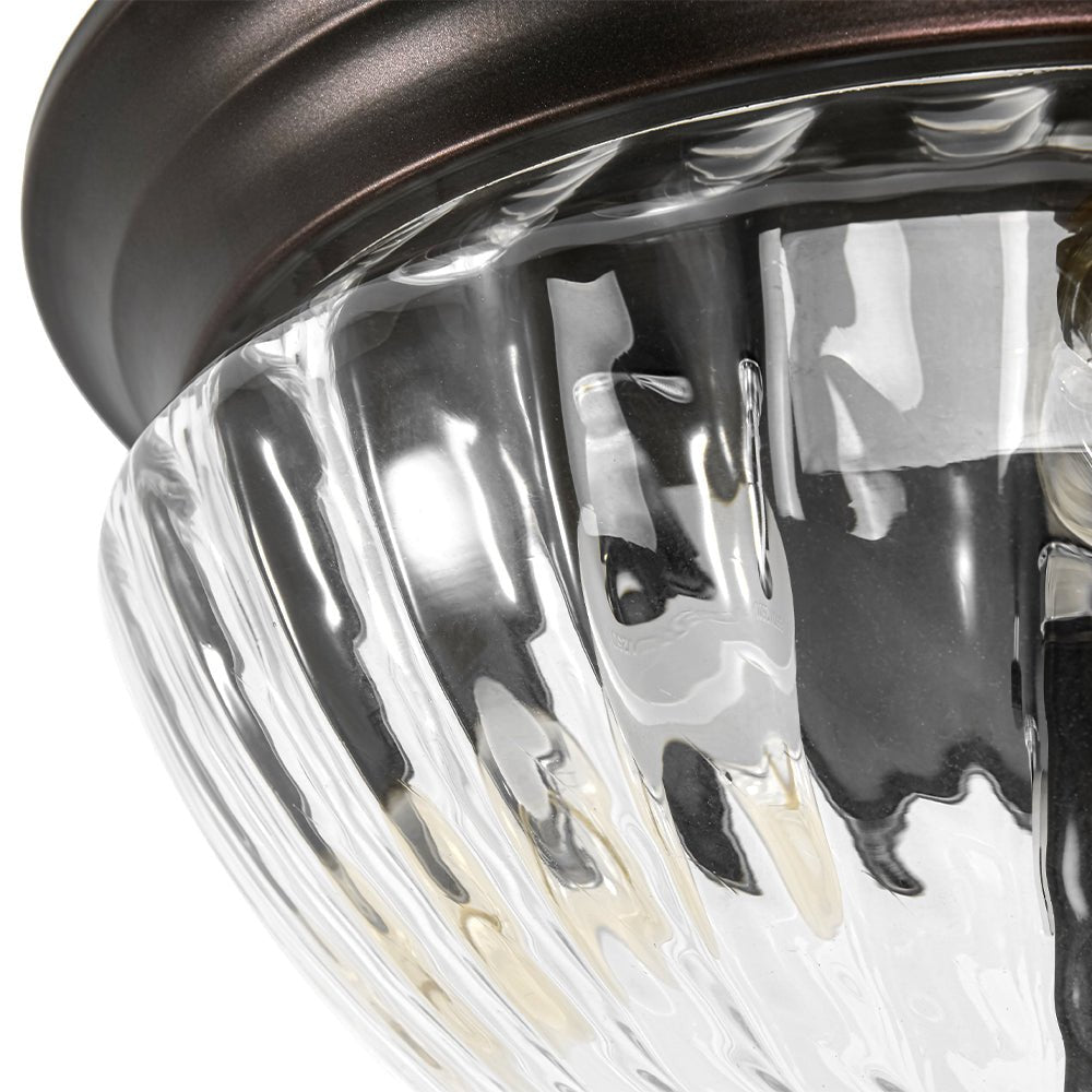 (OpenBox) Oil Rubbed Bronze Fluted Glass Flush Mount Ceiling Light