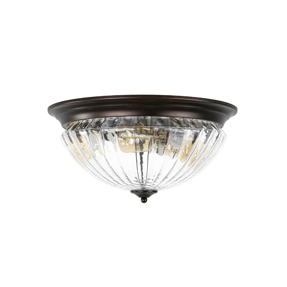 (OpenBox) Oil Rubbed Bronze Fluted Glass Flush Mount Ceiling Light
