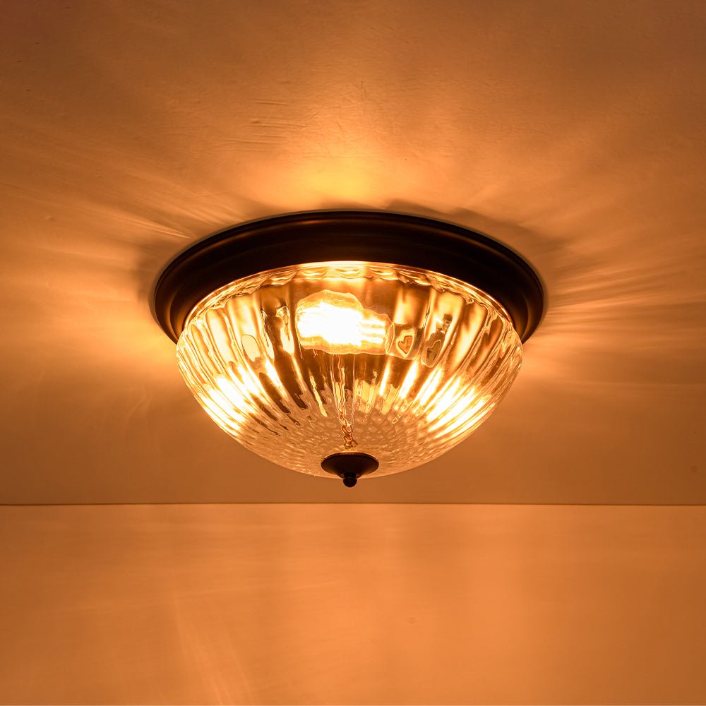 (OpenBox) Oil Rubbed Bronze Fluted Glass Flush Mount Ceiling Light