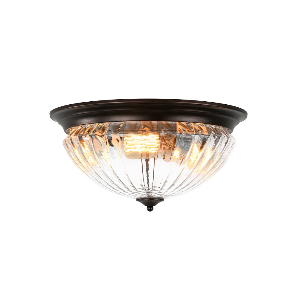 (OpenBox) Oil Rubbed Bronze Fluted Glass Flush Mount Ceiling Light