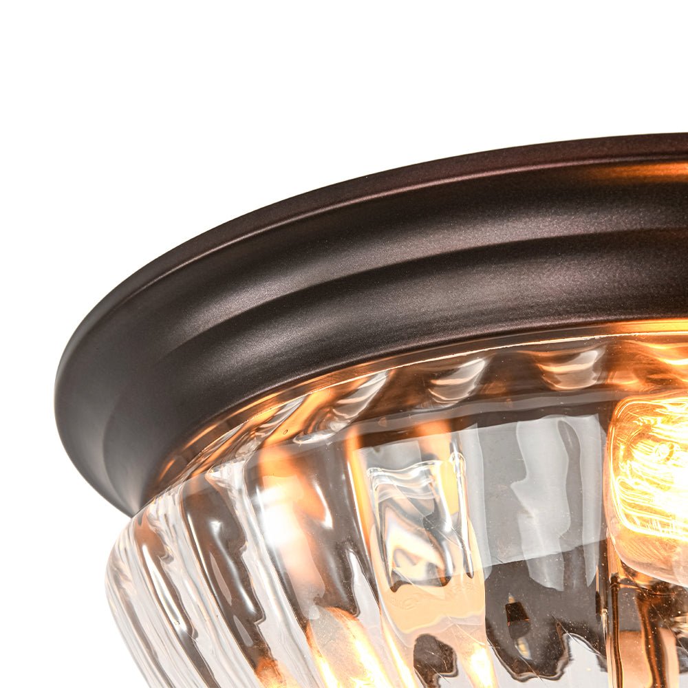 (OpenBox) Oil Rubbed Bronze Fluted Glass Flush Mount Ceiling Light