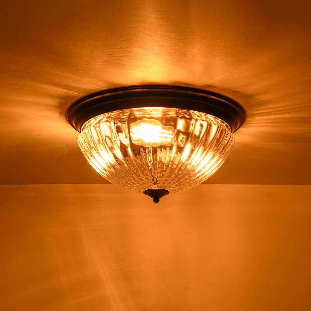 (OpenBox) Oil Rubbed Bronze Fluted Glass Flush Mount Ceiling Light