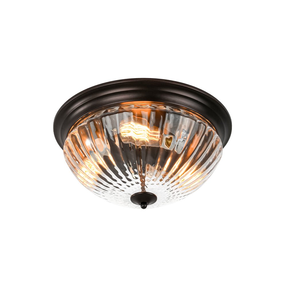 (OpenBox) Oil Rubbed Bronze Fluted Glass Flush Mount Ceiling Light