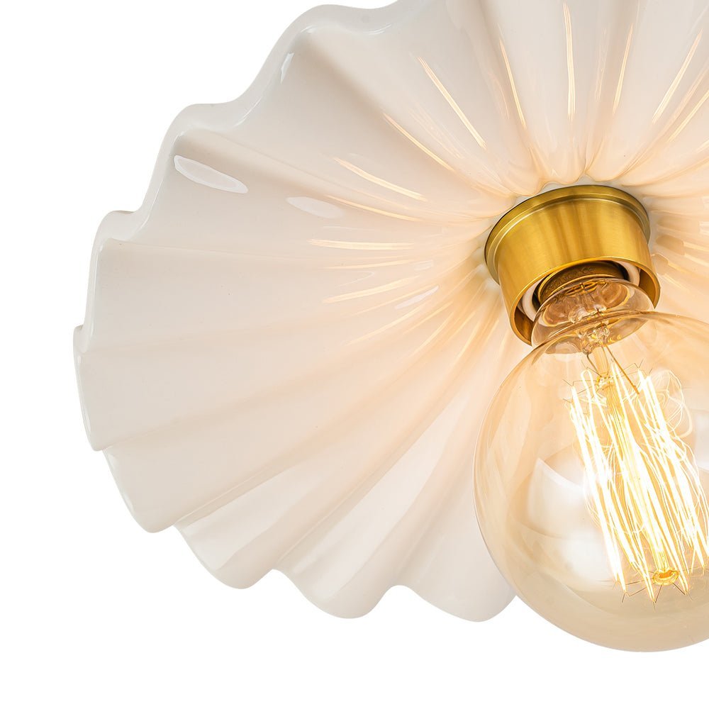 (OpenBox) 1-Light Creamy Ceramic Shade Semi Flush Mount