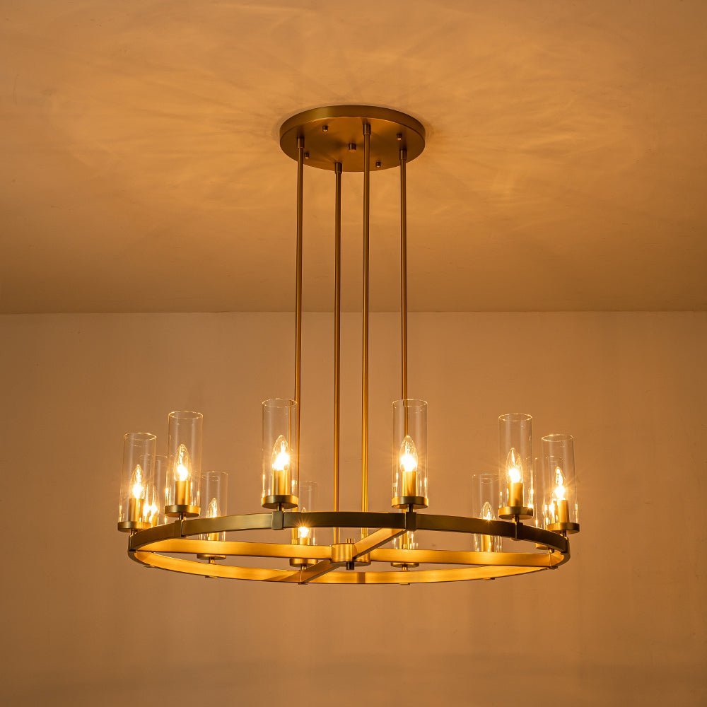 (OpenBox) 12-Light Clear Glass Shade Wagon Wheel Chandelier