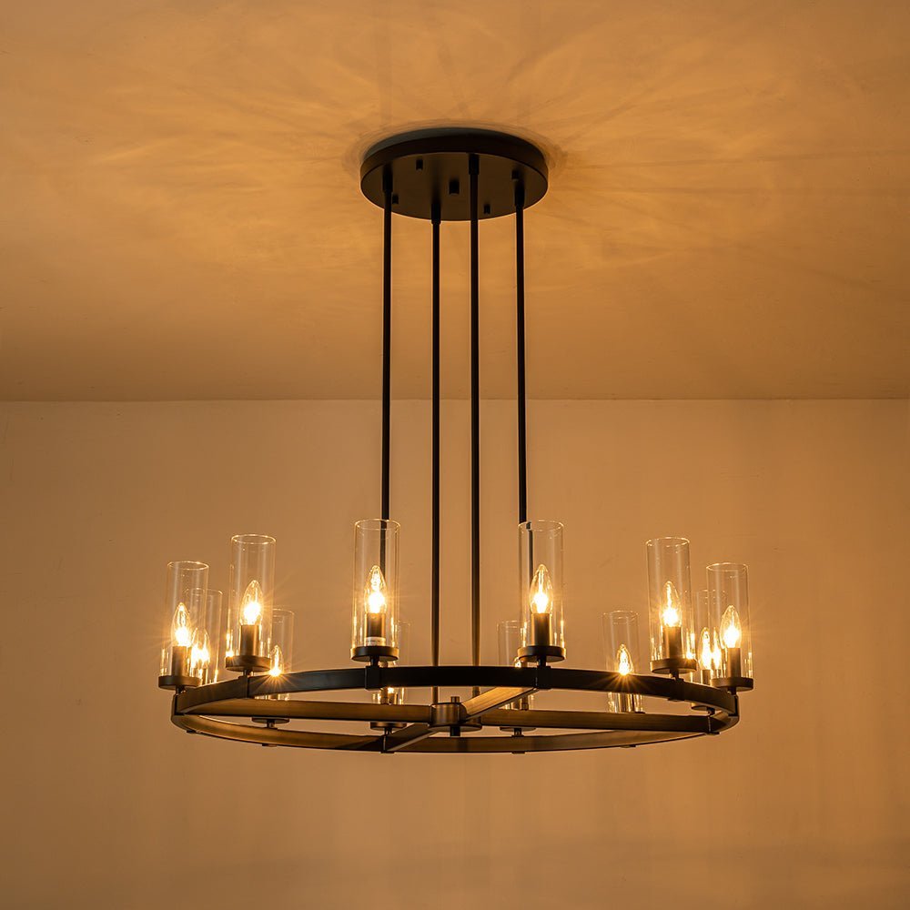 (OpenBox) 12-Light Clear Glass Shade Wagon Wheel Chandelier