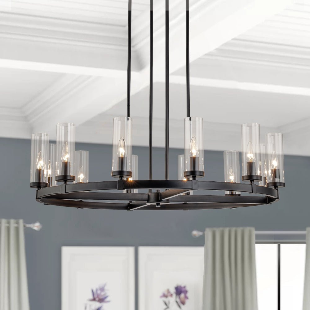 (OpenBox) 12-Light Clear Glass Shade Wagon Wheel Chandelier