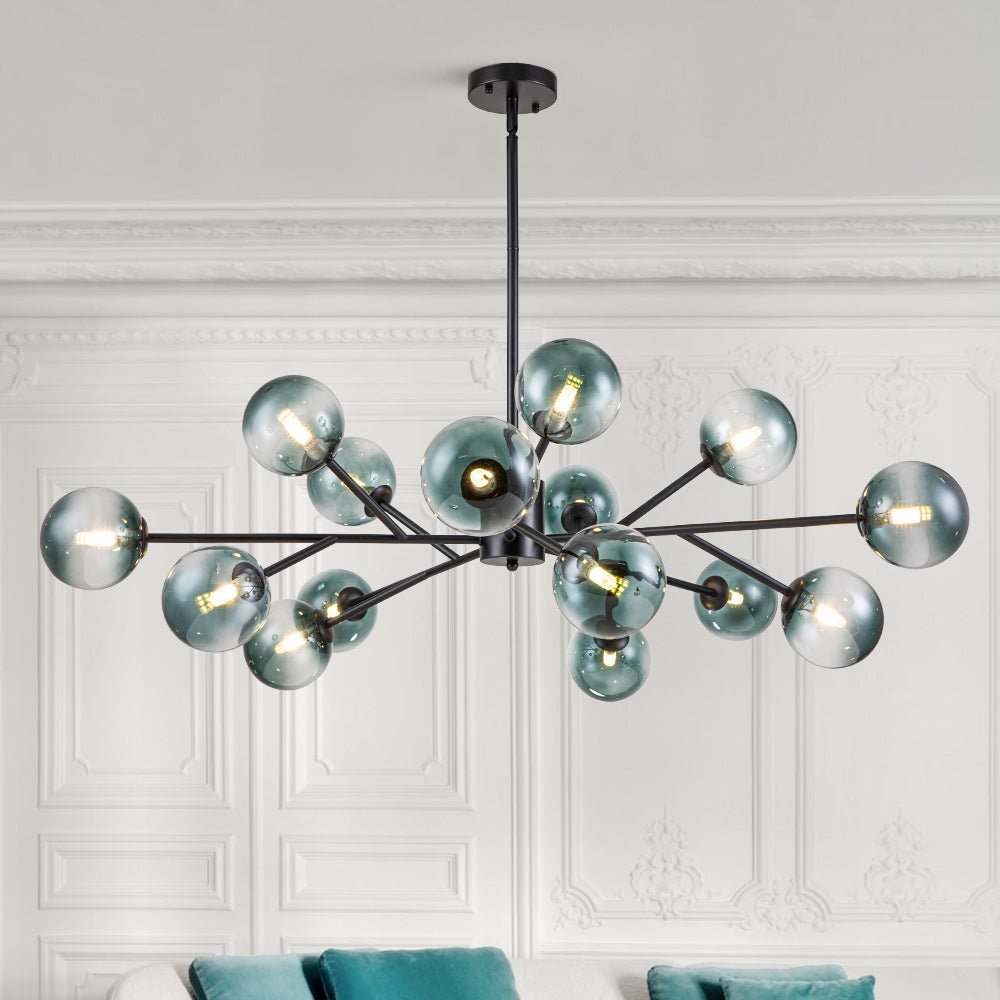 (OpenBox) 15-Light Branch Blue Glass Globe Bubble Chandelier