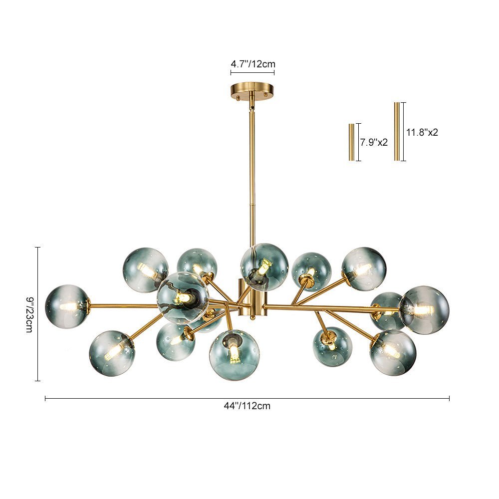 (OpenBox) 15-Light Branch Blue Glass Globe Bubble Chandelier