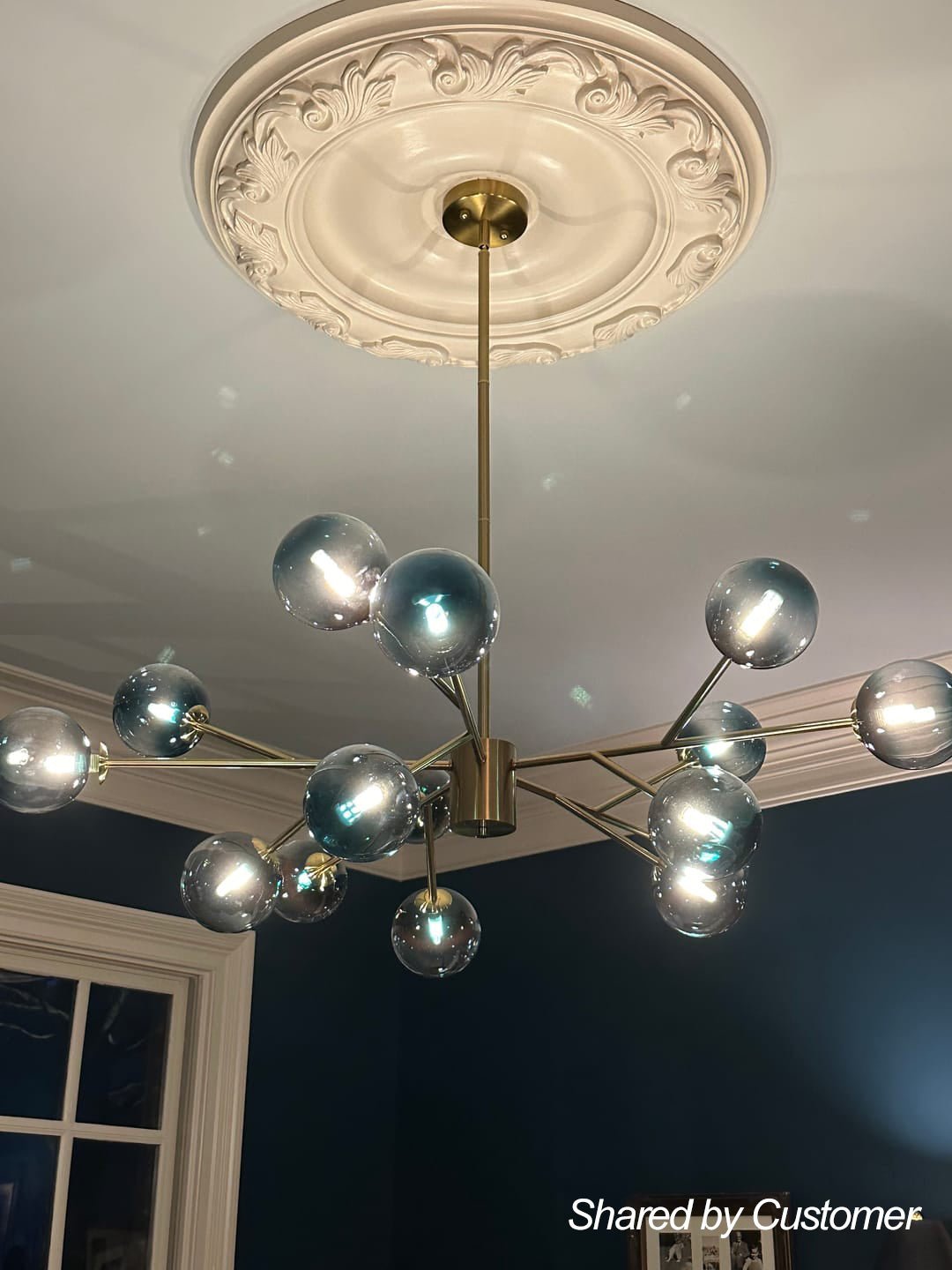 (OpenBox) 15-Light Branch Blue Glass Globe Bubble Chandelier
