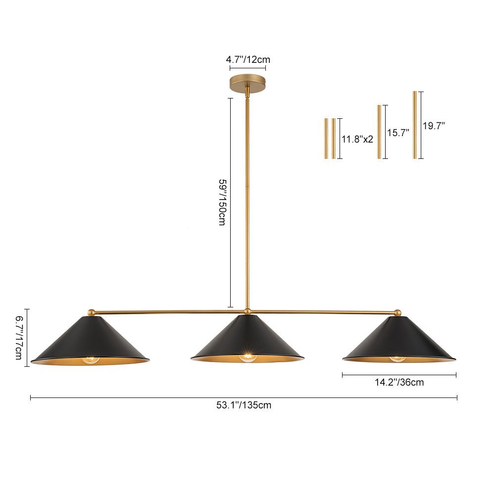 (OpenBox) 3-Light Black Cone Shade Kitchen Island Pendant