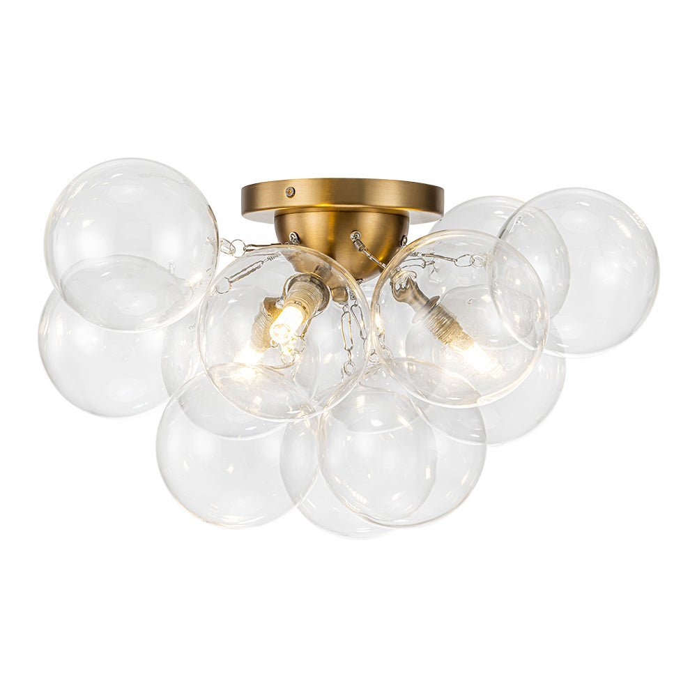 (OpenBox) 3-Light Brass Cluster Clear Glass Globe Bubble Ceiling Light
