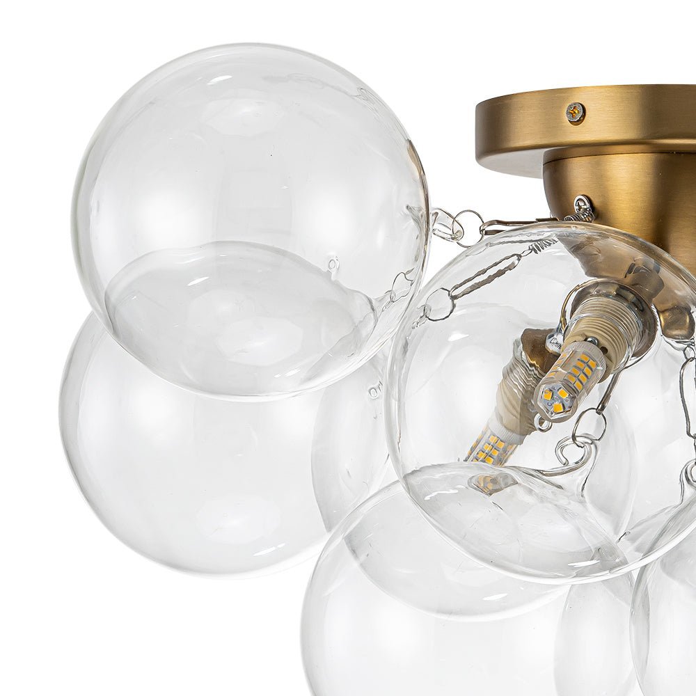 (OpenBox) 3-Light Brass Cluster Clear Glass Globe Bubble Ceiling Light
