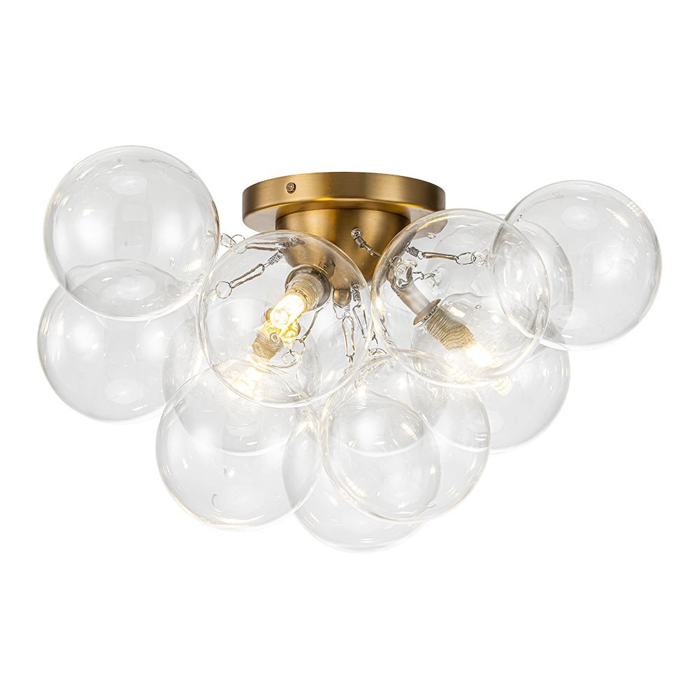 (OpenBox) 3-Light Brass Cluster Clear Glass Globe Bubble Ceiling Light