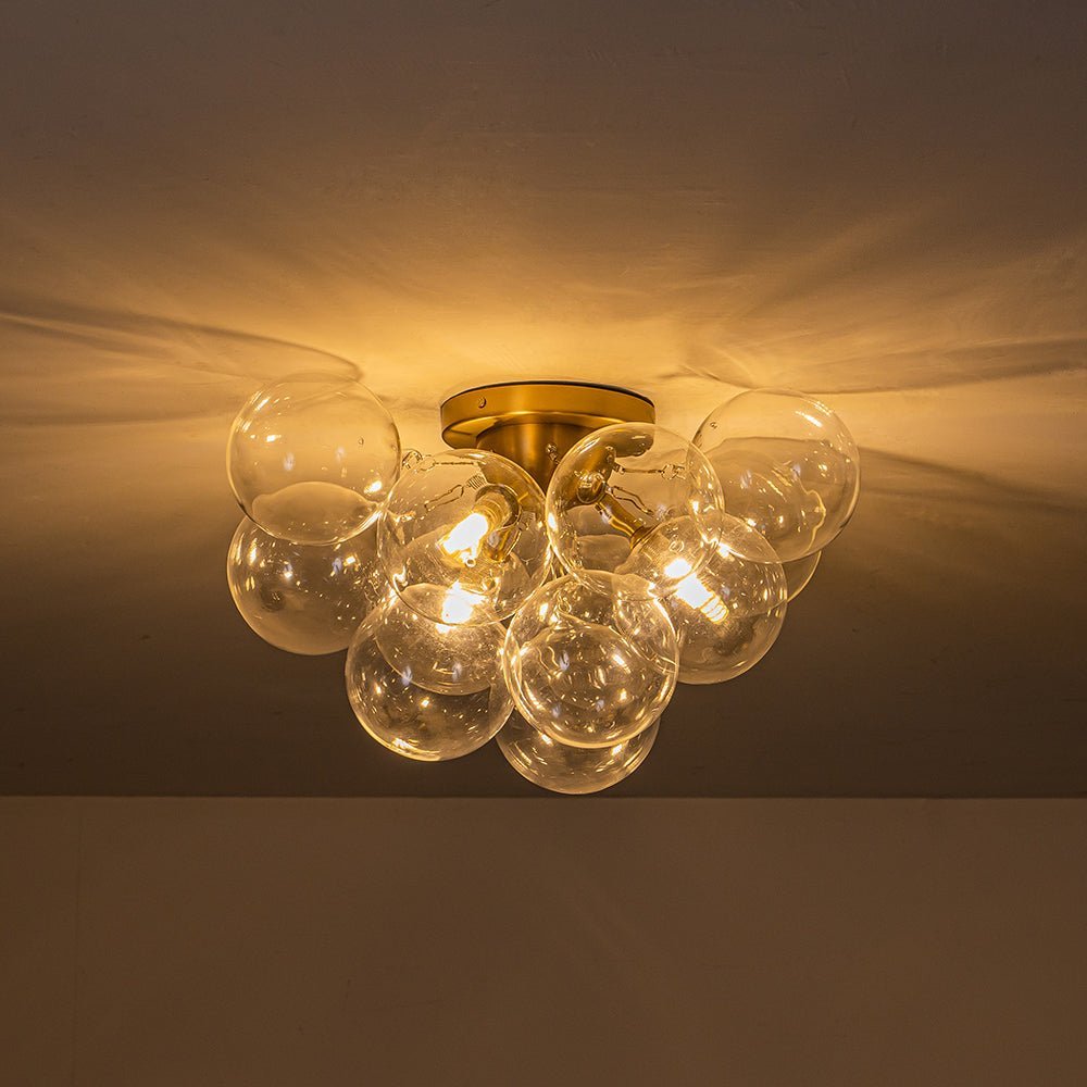 (OpenBox) 3-Light Brass Cluster Clear Glass Globe Bubble Ceiling Light