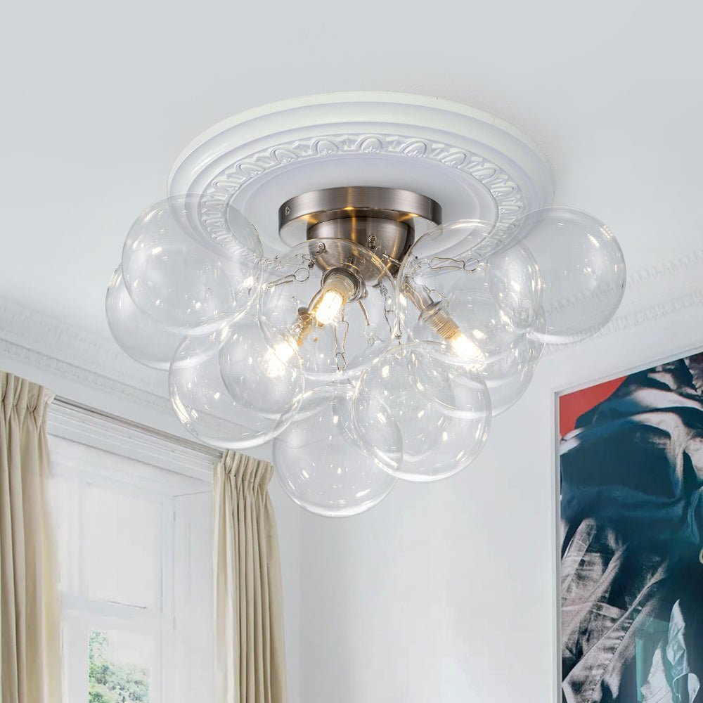 (OpenBox) 3-Light Brass Cluster Clear Glass Globe Bubble Ceiling Light