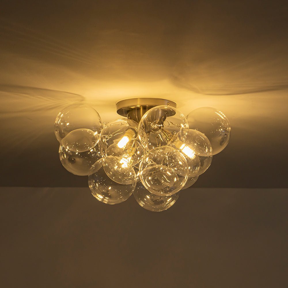 (OpenBox) 3-Light Brass Cluster Clear Glass Globe Bubble Ceiling Light