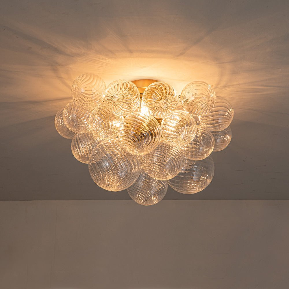 (OpenBox) 3-Light Cluster Ribbed Glass Bubble Semi Flush Chandelier