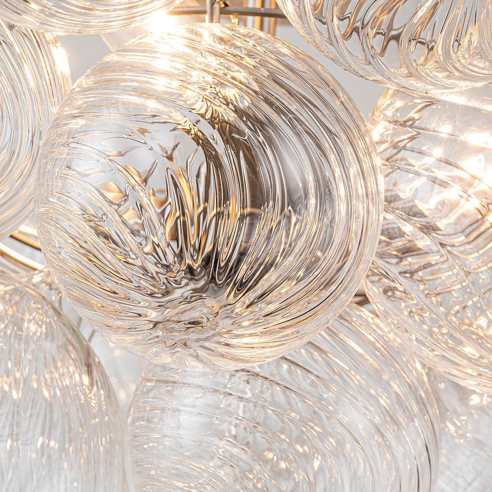 (OpenBox) 3-Light Cluster Ribbed Glass Bubble Semi Flush Chandelier