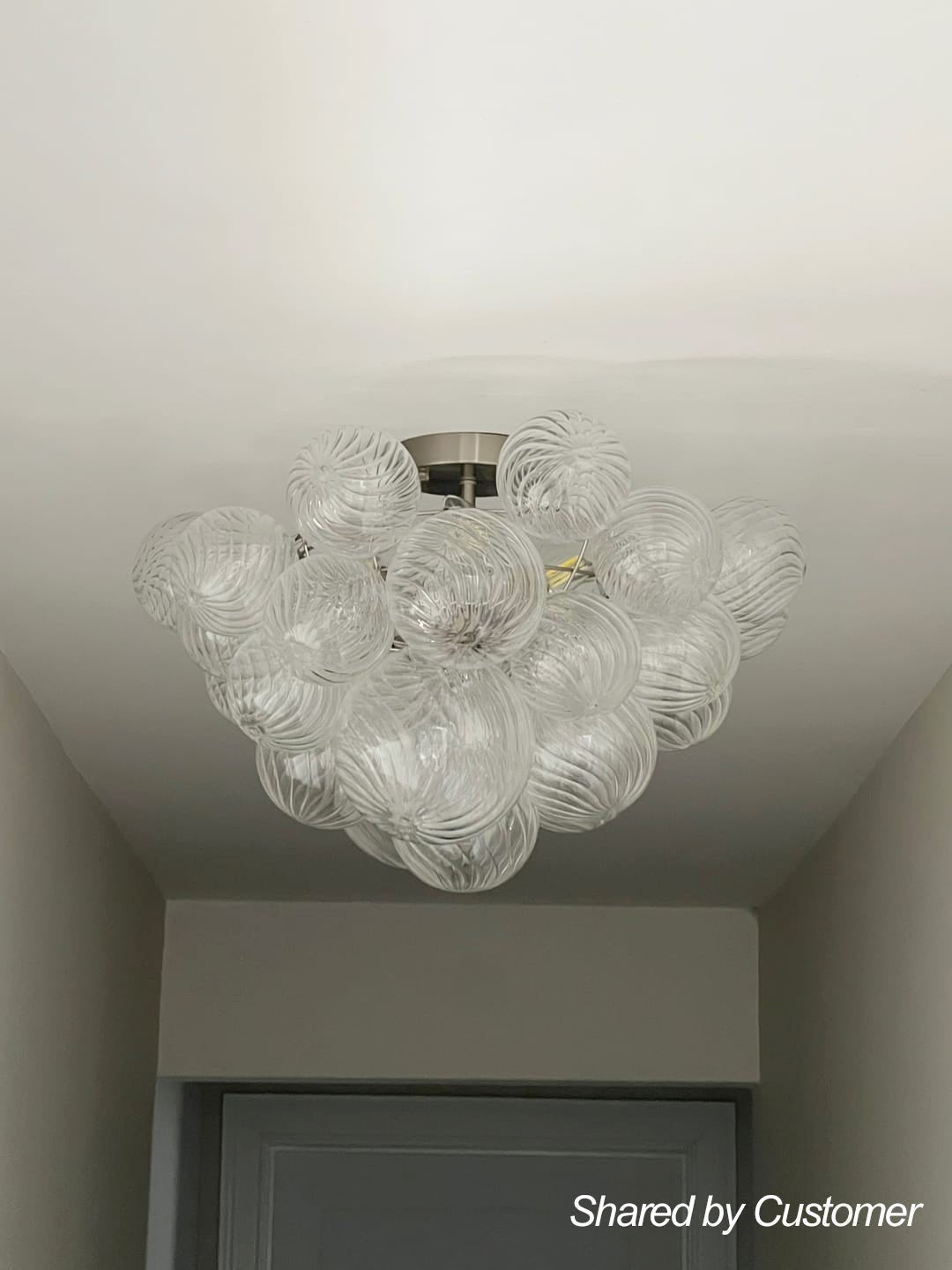 (OpenBox) 3-Light Cluster Ribbed Glass Bubble Semi Flush Chandelier