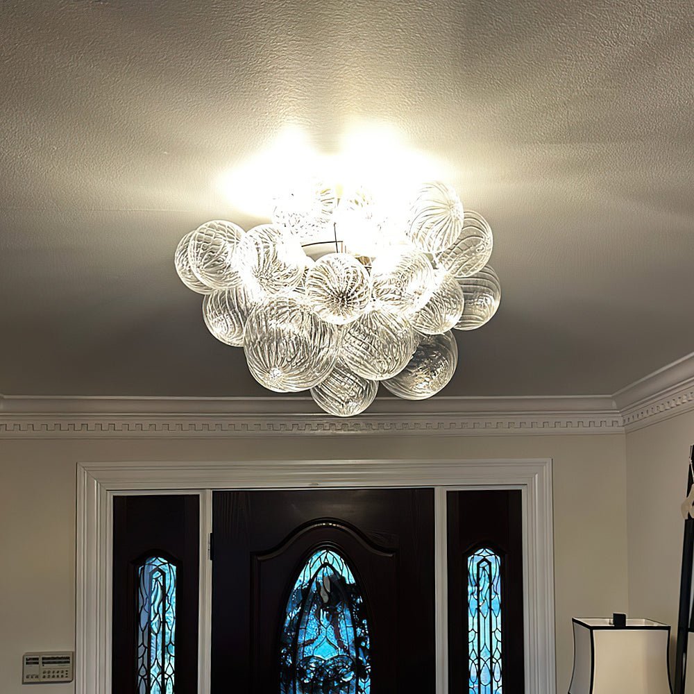 (OpenBox) 3-Light Cluster Ribbed Glass Bubble Semi Flush Chandelier