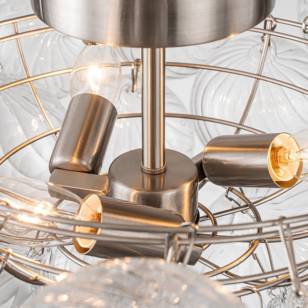 (OpenBox) 3-Light Cluster Ribbed Glass Bubble Semi Flush Chandelier