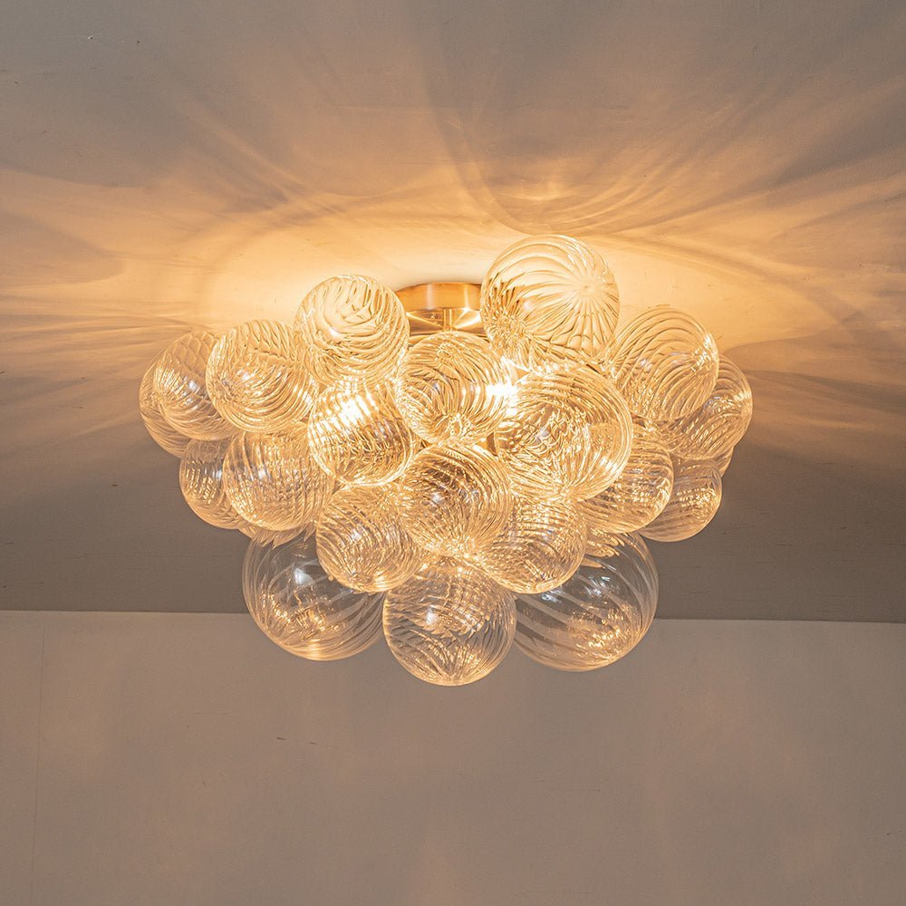 (OpenBox) 3-Light Cluster Ribbed Glass Bubble Semi Flush Chandelier
