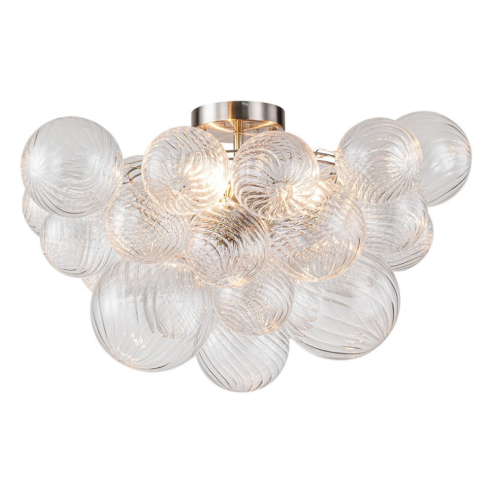 (OpenBox) 3-Light Cluster Ribbed Glass Bubble Semi Flush Chandelier