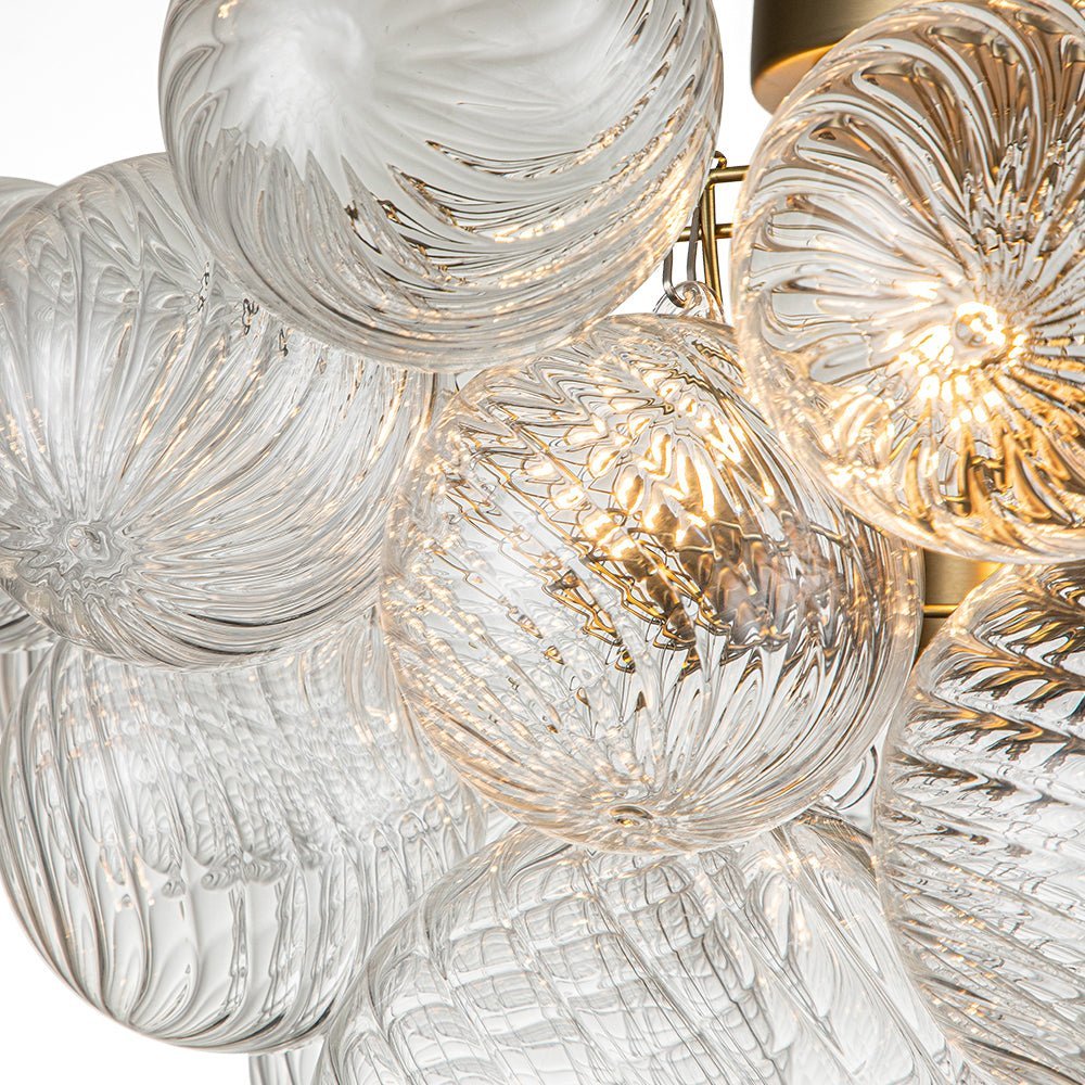 (OpenBox) 3-Light Cluster Ribbed Glass Bubble Semi Flush Chandelier