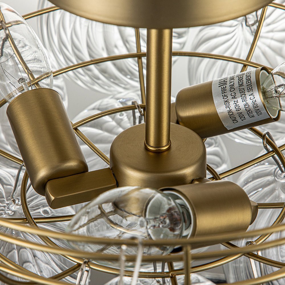 (OpenBox) 3-Light Cluster Ribbed Glass Bubble Semi Flush Chandelier