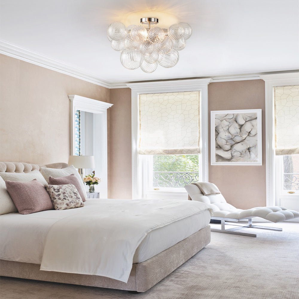 (OpenBox) 3-Light Cluster Ribbed Glass Bubble Semi Flush Chandelier