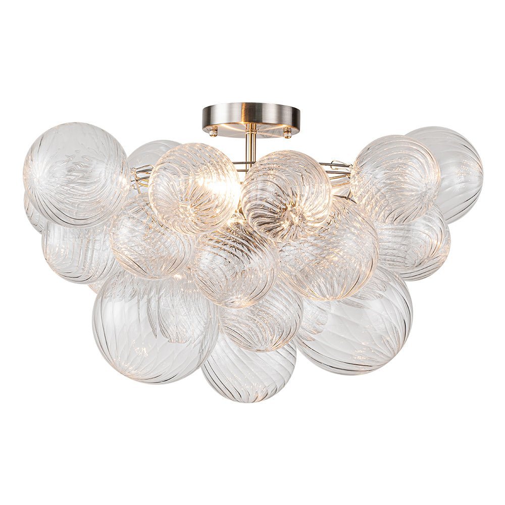 (OpenBox) 3-Light Cluster Ribbed Glass Bubble Semi Flush Chandelier