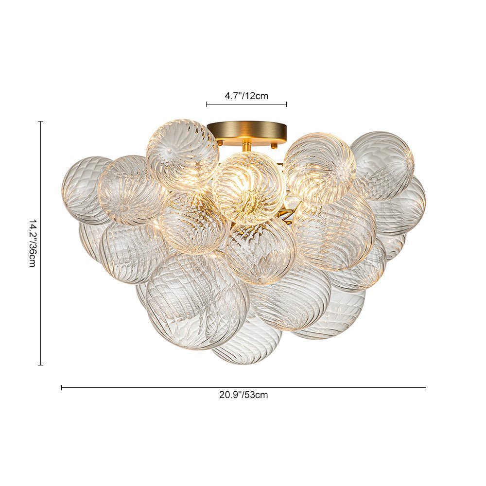 (OpenBox) 3-Light Cluster Ribbed Glass Bubble Semi Flush Chandelier