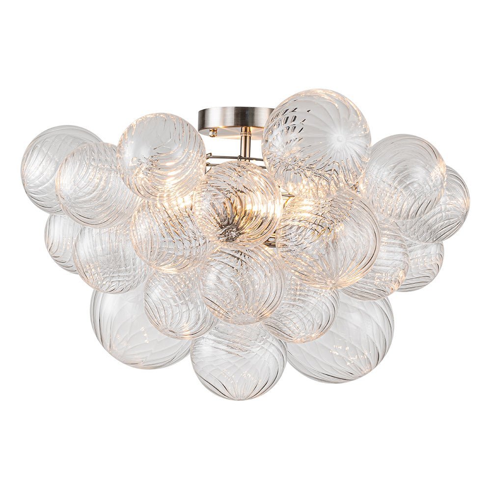 (OpenBox) 3-Light Cluster Ribbed Glass Bubble Semi Flush Chandelier