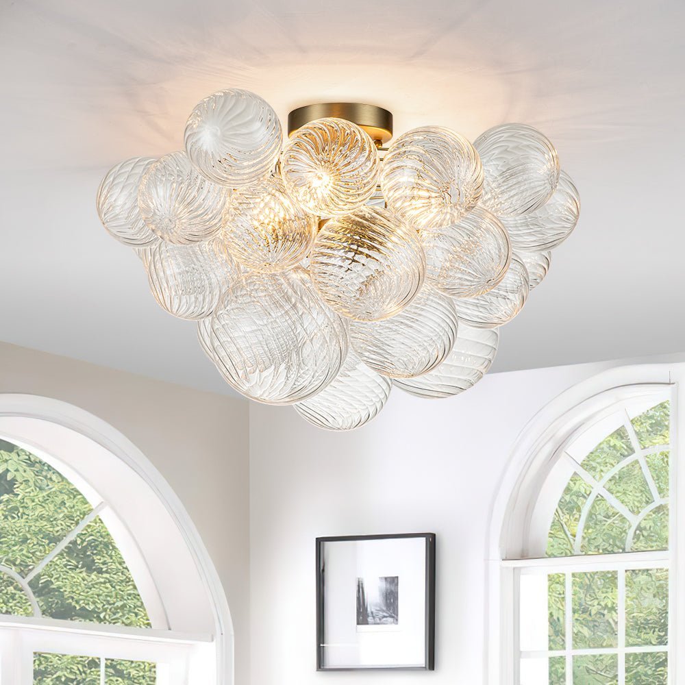 (OpenBox) 3-Light Cluster Ribbed Glass Bubble Semi Flush Chandelier