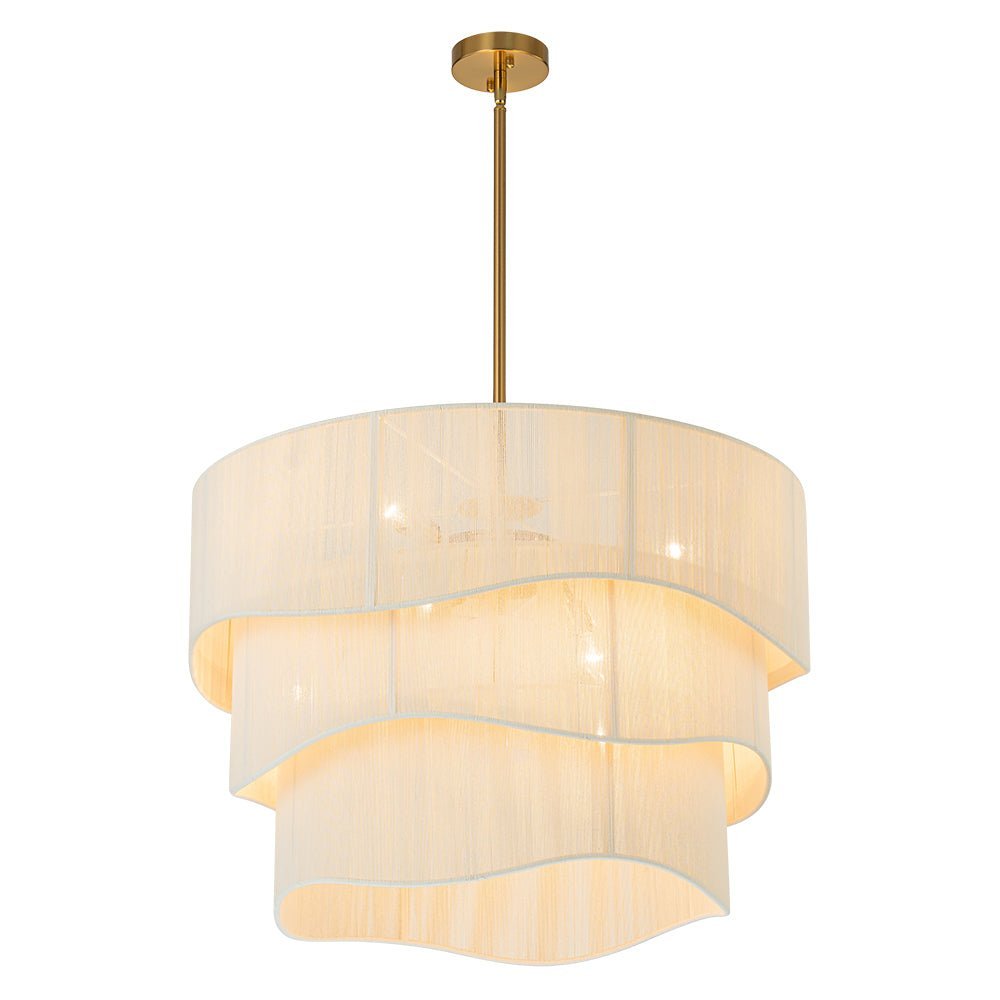 (OpenBox) 3-Tier Beige Woven Thread Drum Pendant Light