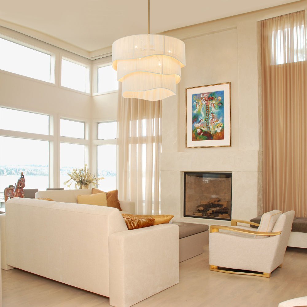 (OpenBox) 3-Tier Beige Woven Thread Drum Pendant Light
