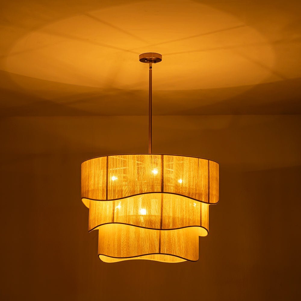 (OpenBox) 3-Tier Beige Woven Thread Drum Pendant Light
