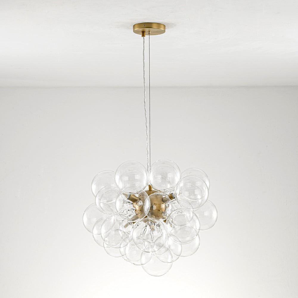 (OpenBox) 6-Light Dimmable Brass Cluster Clear Glass Bubble Sphere Chandelier