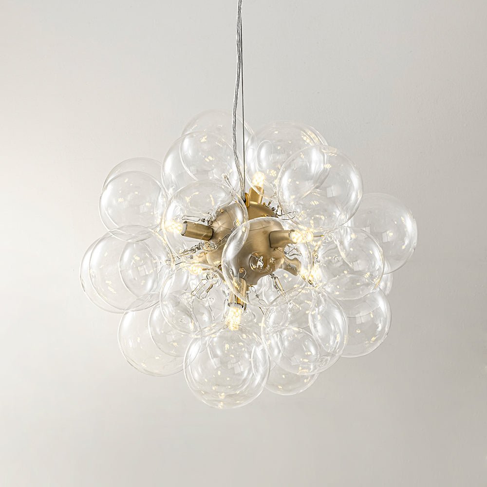 (OpenBox) 6-Light Dimmable Brass Cluster Clear Glass Bubble Sphere Chandelier