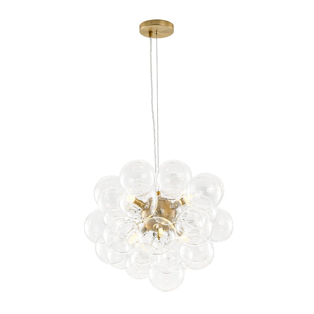 (OpenBox) 6-Light Dimmable Brass Cluster Clear Glass Bubble Sphere Chandelier