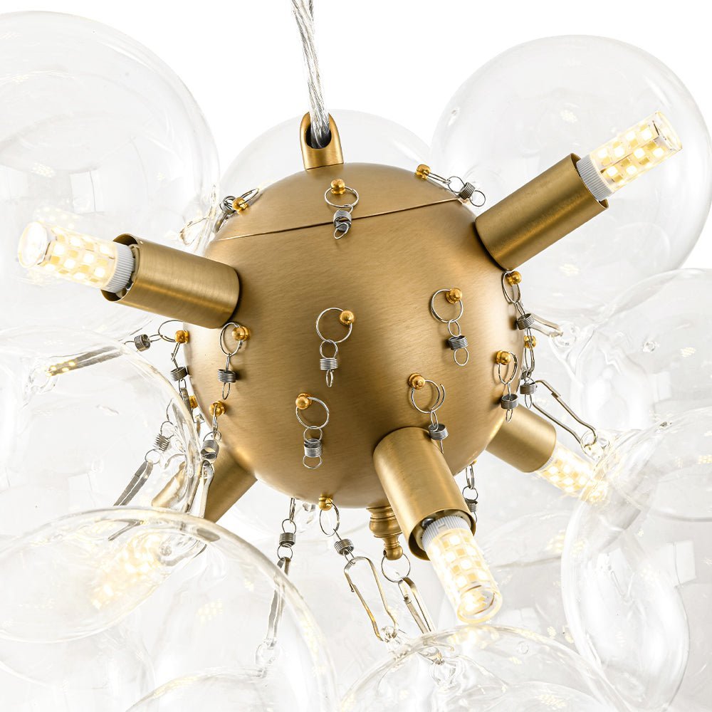 (OpenBox) 6-Light Dimmable Brass Cluster Clear Glass Bubble Sphere Chandelier