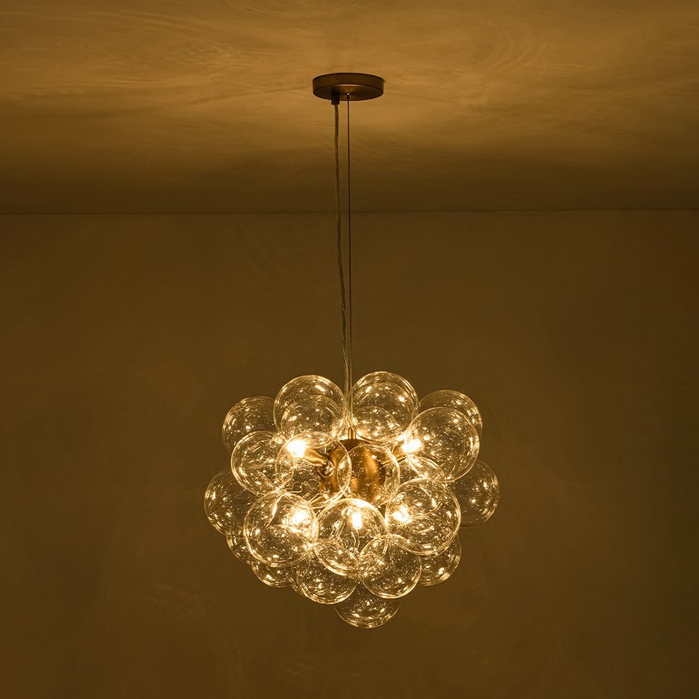 (OpenBox) 6-Light Dimmable Brass Cluster Clear Glass Bubble Sphere Chandelier