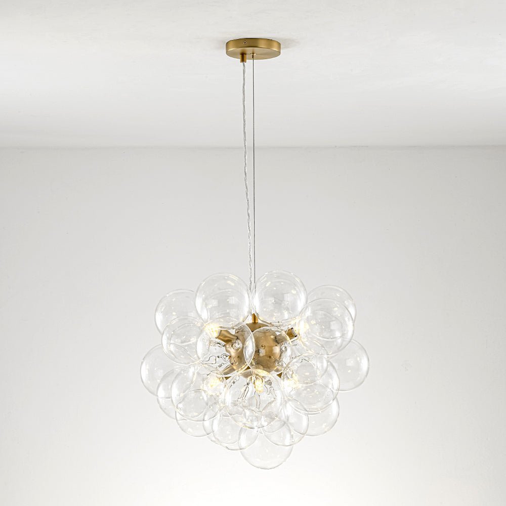 (OpenBox) 6-Light Dimmable Brass Cluster Clear Glass Bubble Sphere Chandelier