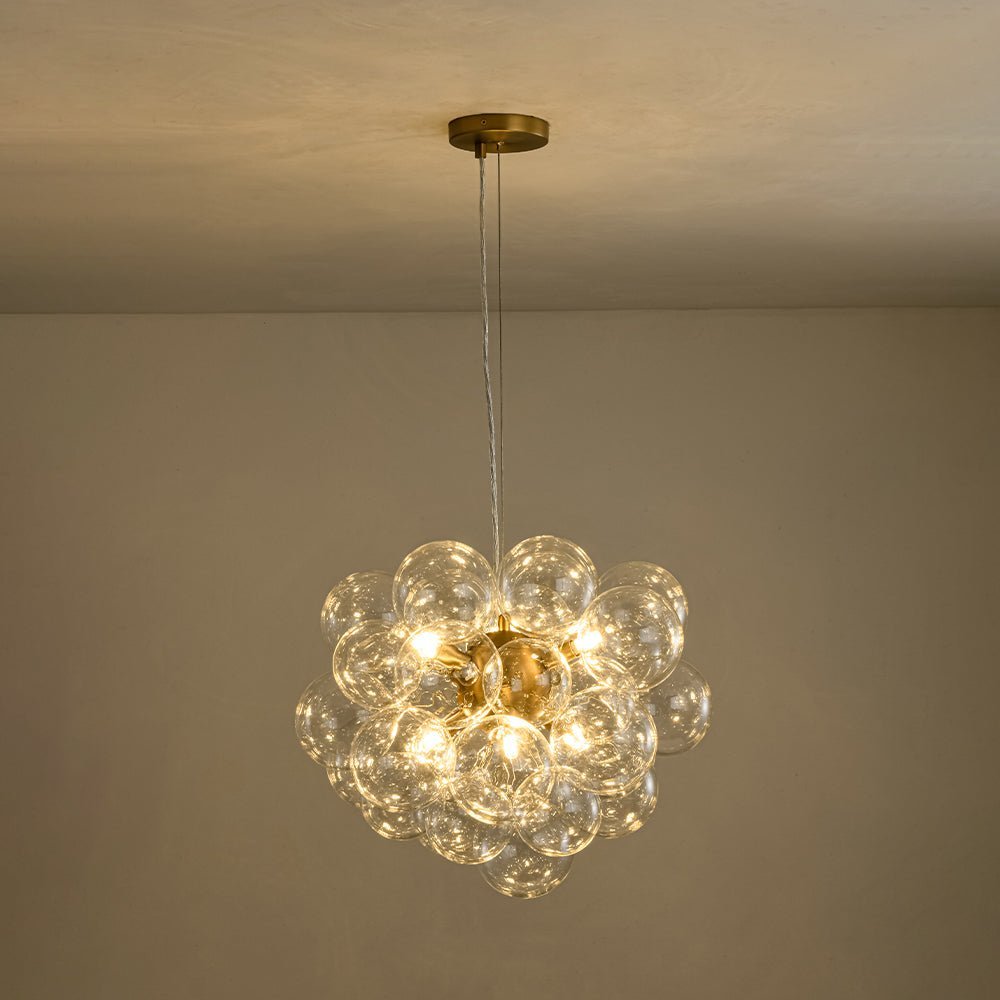 (OpenBox) 6-Light Dimmable Brass Cluster Clear Glass Bubble Sphere Chandelier