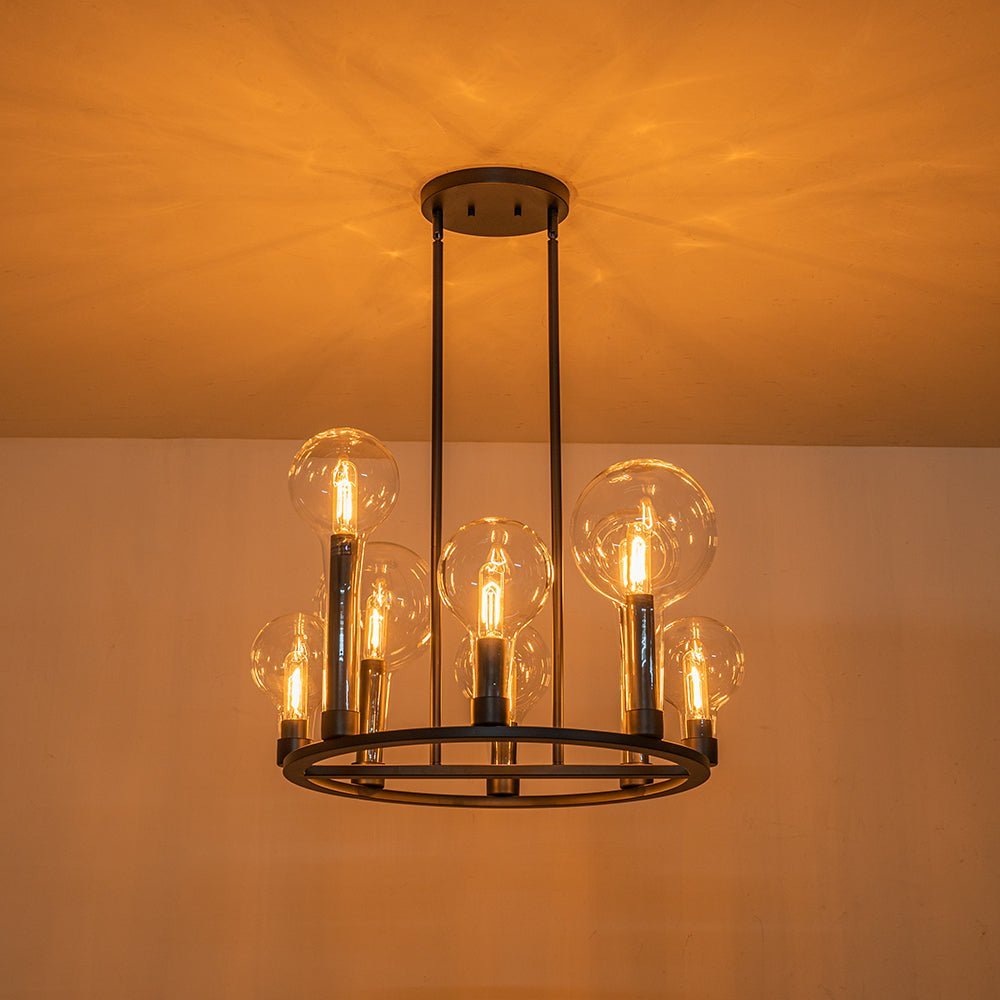 (OpenBox) 8-Light Glass Globe Wagon Wheel Chandelier